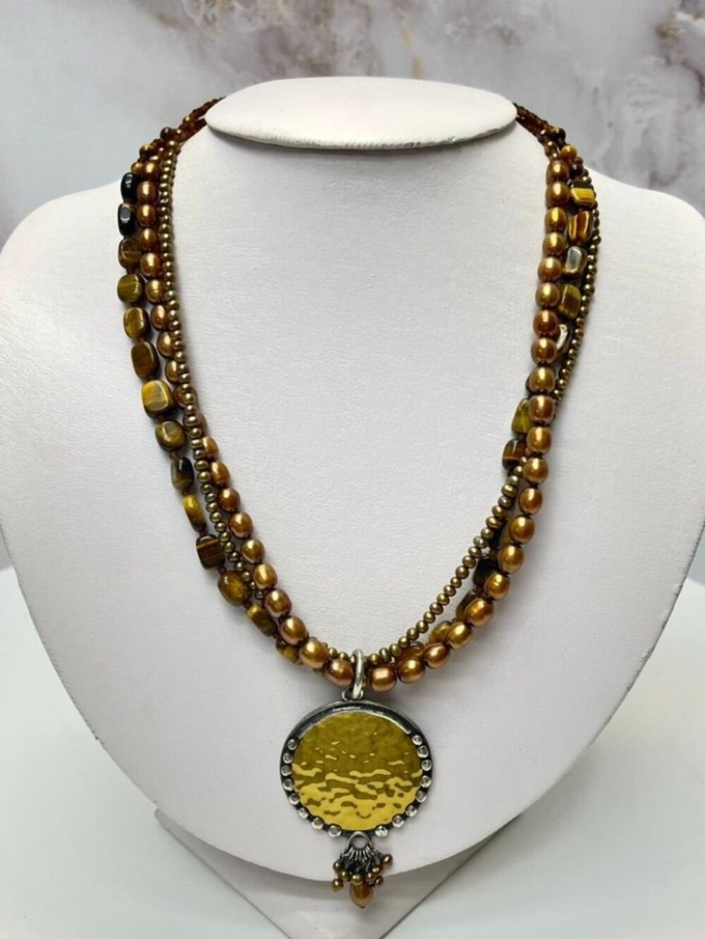 Retired Silpada N1838 Tiger Eye Pearl Sterling Silver Necklace 17-19" - Picture 3 of 6